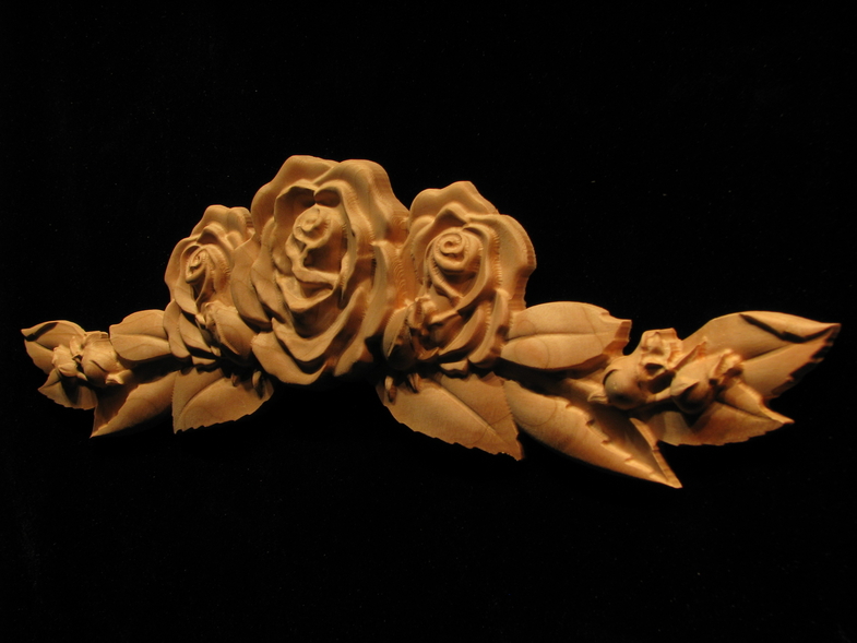 Carved Wood Onlay Applique Carved Rose Flower Wide