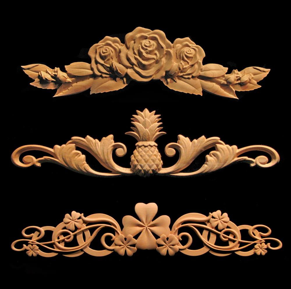 Carved Wood Appliques Onlays Medallions Scrollwork Scrolled Onlays Appliques and Swags for Wide Applications
