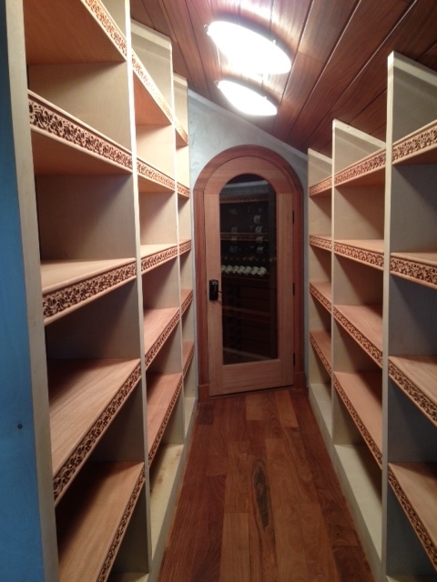 Wine Cellar Shelving- Celtic Nouveau - Sapele | Cabinetry and Doors