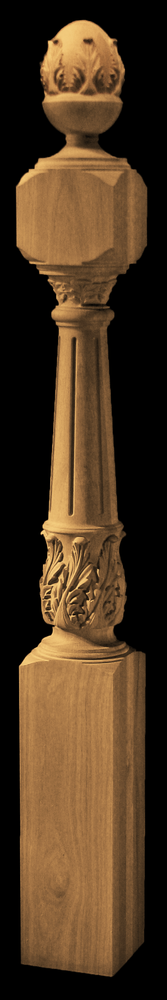 Newel Post - Acanthus with Fluting and Finial