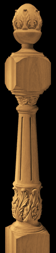 Newel Post - Acanthus with Fluting and Finial