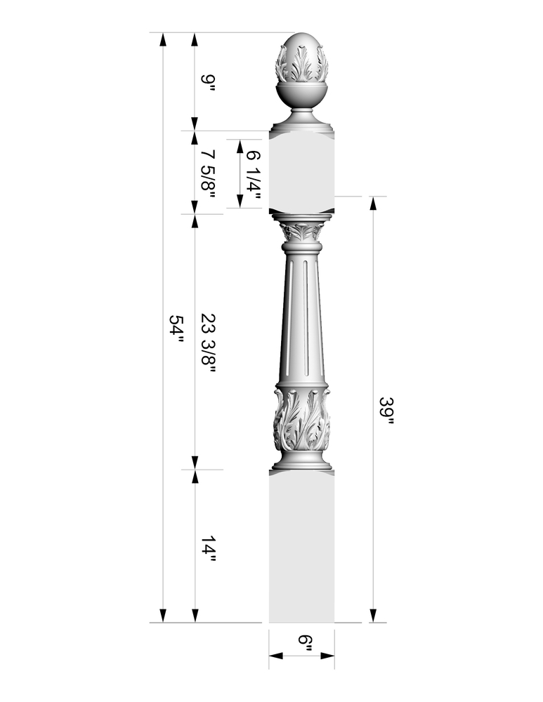 Newel Post - Acanthus with Fluting and Finial