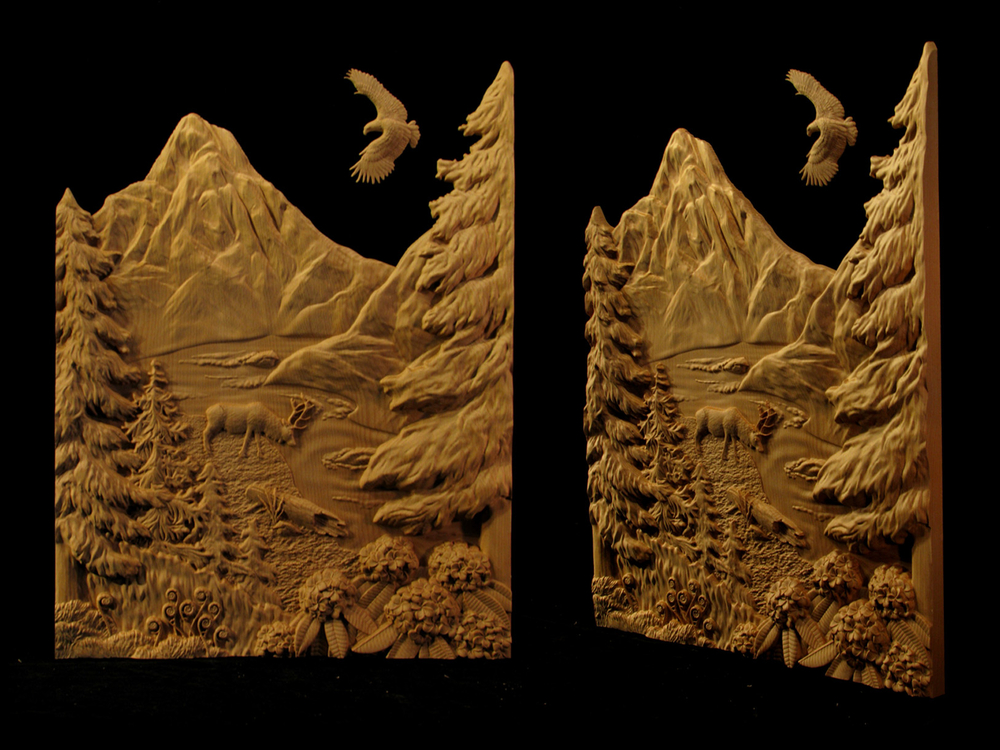 Carved Panel featuring Northwest Mountain