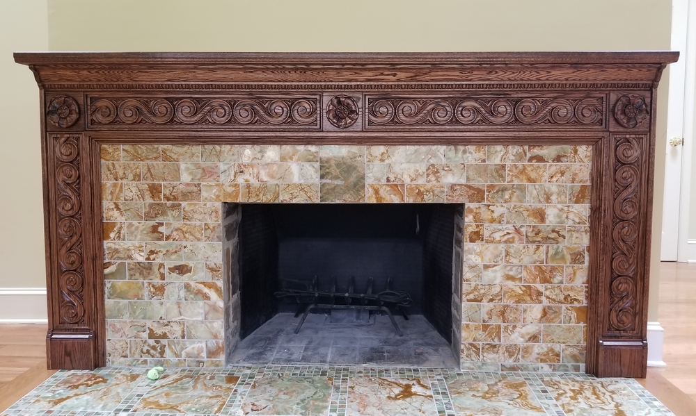 Custom Scrolled Mantel with Rosettes