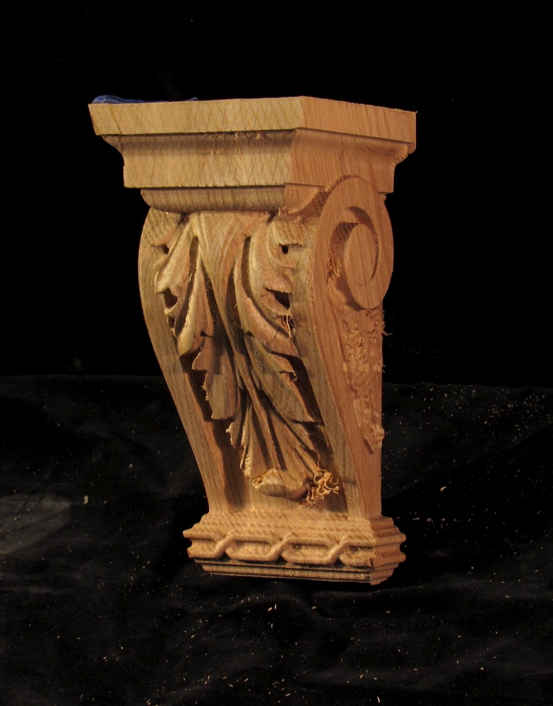 CLEARANCE - Large Acanthus Corbel - 4 x 4 x 8 - Red Oak