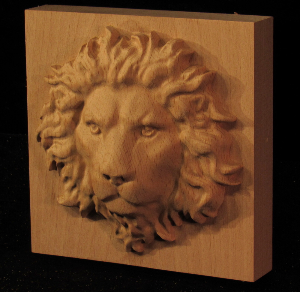 Plaque Roaring Lion Head Carved Wood
