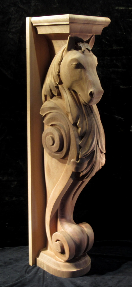 Carved Horse Mantel Posts Pair