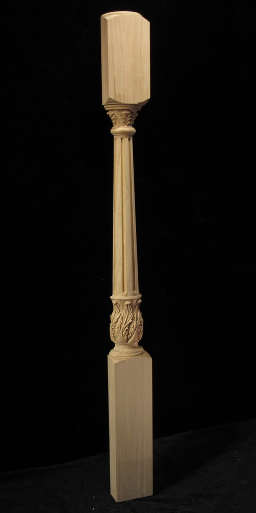 CLEARANCE - Fluted Acanthus Post - Half Round - Red Oak - 4W x 46T
