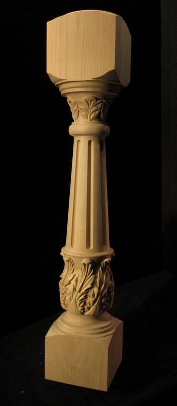 CLEARANCE - Fluted Acanthus Post - Full Round - ALDER - 8 x 43 1/2