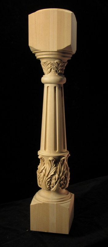 CLEARANCE - Fluted Acanthus Post - Full Round - ALDER - 8 x 43 1/2