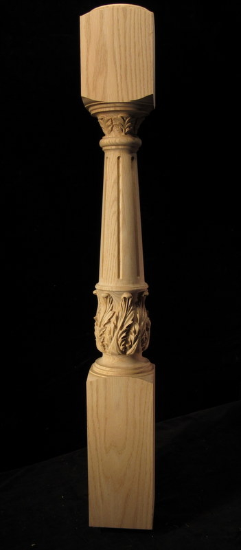 CLEARANCE - Fluted Acanthus Post - Full Round - RED OAK - 6 x 46 1/8