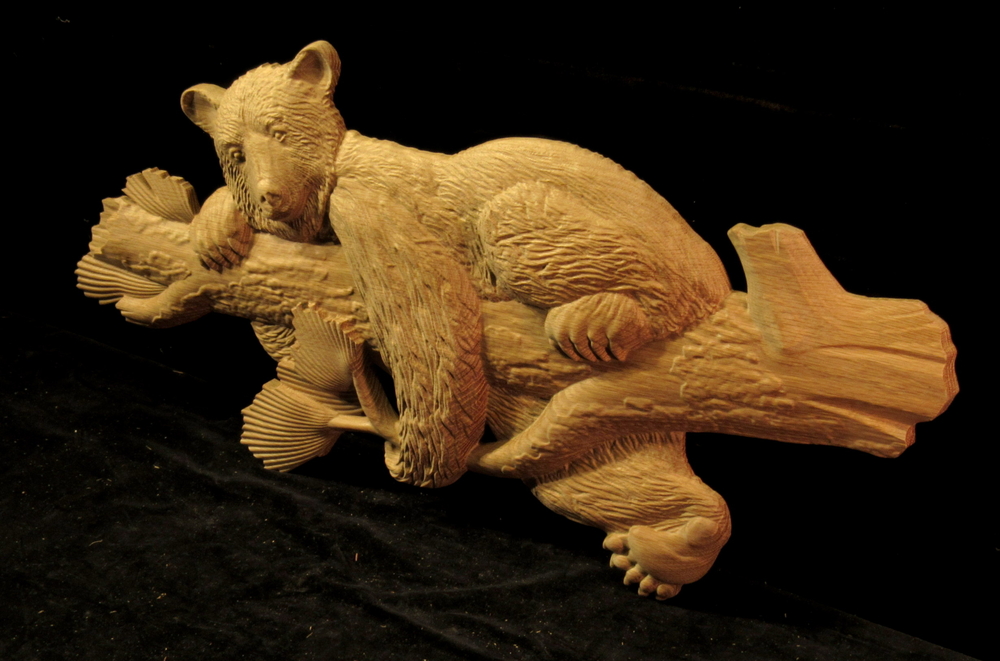 Carved Black Bear on a Tree Limb - White Oak