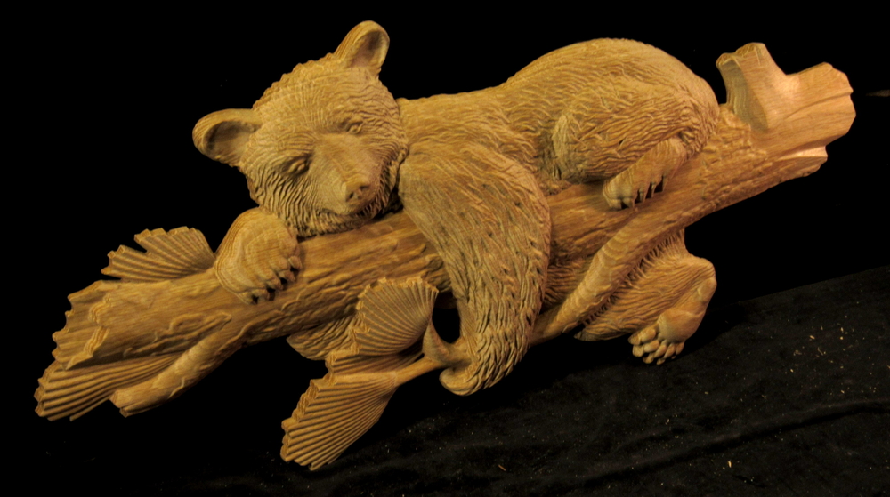 Carved Black Bear on a Tree Limb - White Oak