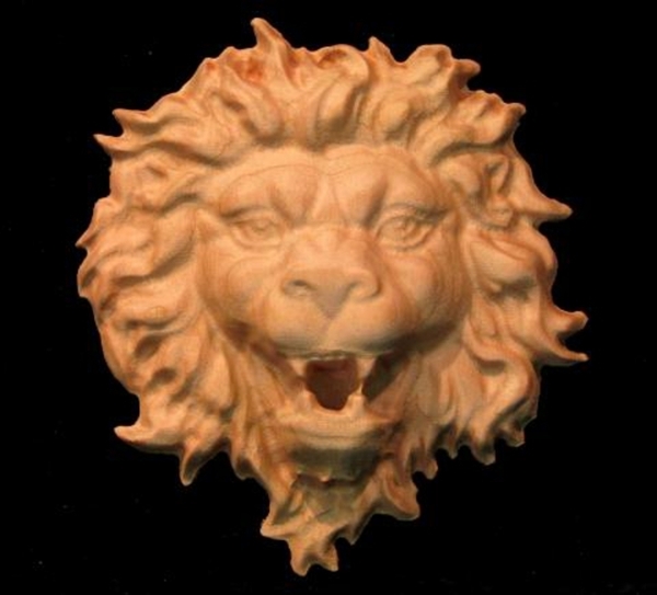 Onlay - Roaring Lion Head Carved Wood