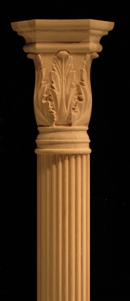 Pilaster - Reeded Pilaster with Acanthus Capital Carved Wood