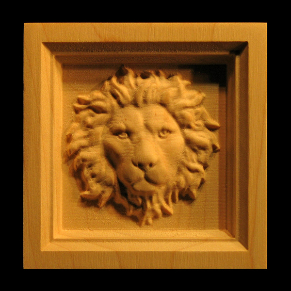 Block - Regal Lion Head carved wood