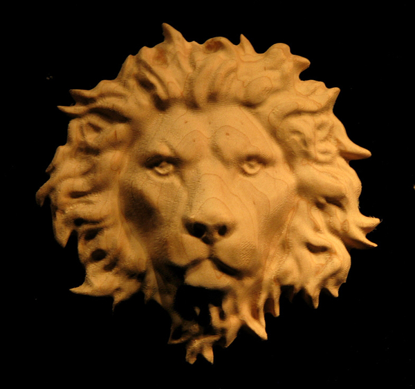 Carved Lion Head Wood Onlay | Regal Lion Head Carved Onlay