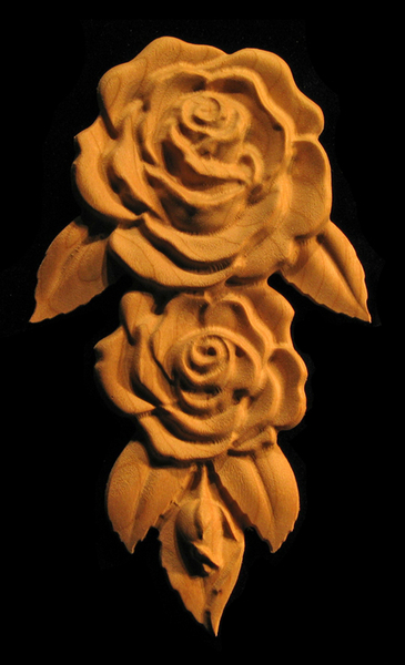 Carved Wood Onlay - Rose Flower Drop