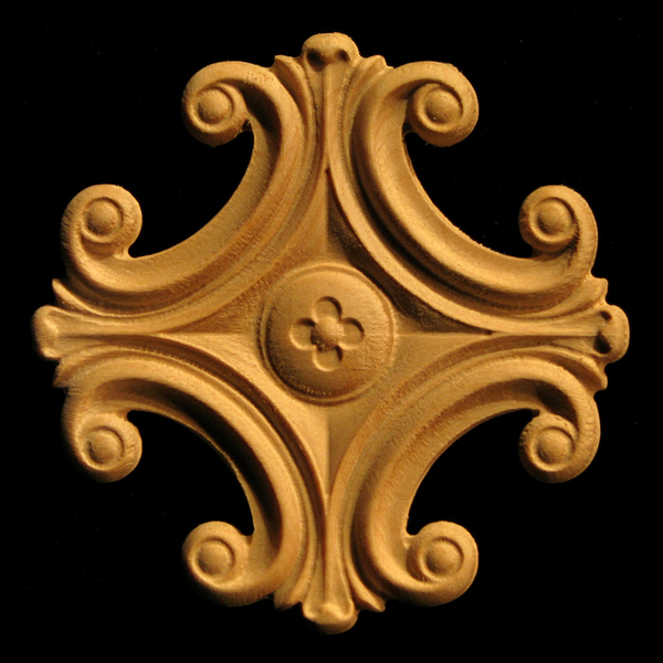 Onlay - Cruciform Volutes Carved Wood