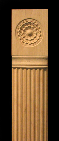 Pilaster - Flutes and Integrated Rosette Carved Wood