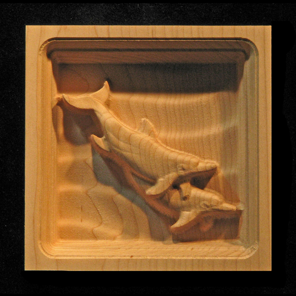 Block - Dolphin Pair carved wood