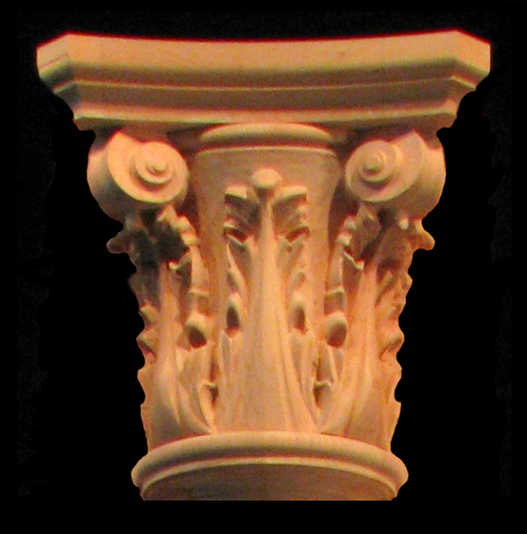 Wood Carved Corinthian Capital, Round Base