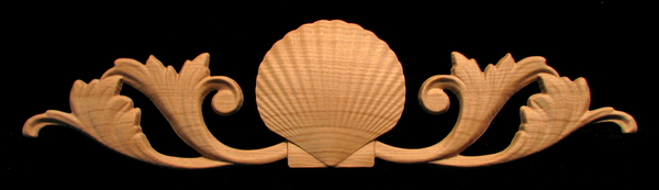 Onlay - Scallop Shell with Scrolls Carved Wood