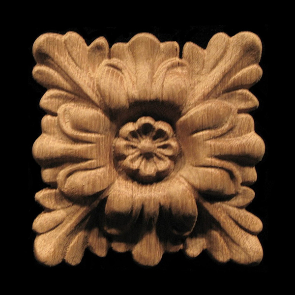 Rosette - Floral Square carved wood