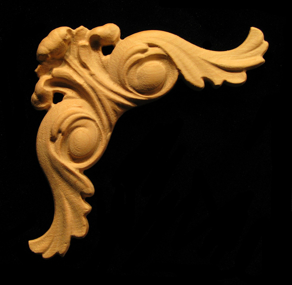 Onlay - Acanthus Corner Volutes Carved Wood