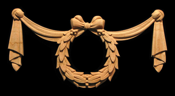 Onlay - Wreath and Swag Carved Wood