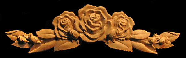 Onlay - Rose Flower - Wide - Carved Wood