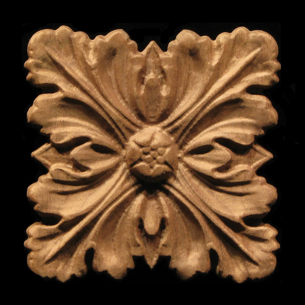 Onlay - Four Leaves Carved Wood