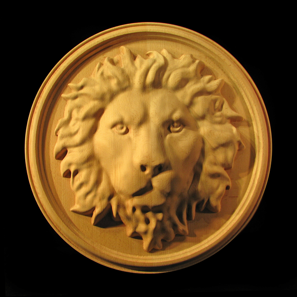 Carved Wood Medallion - Regal Lion Carved Wood