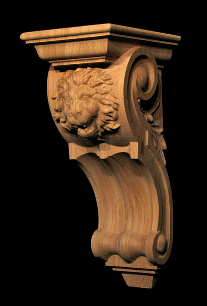 Corbel - Roaring Lion Carved Wood