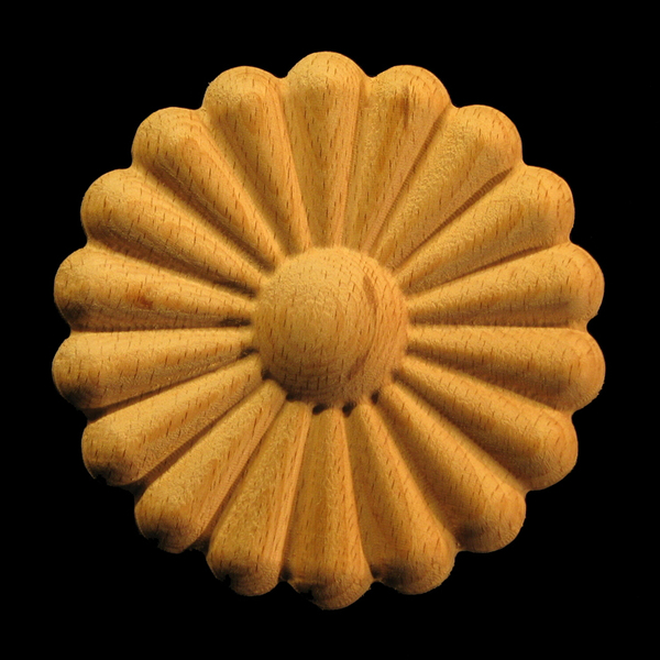 Onlay - Sun Daisy - Round Carved Wood