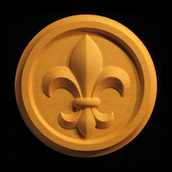 Carved Wood Medallion - Fleur de Lis #1