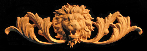 Image Onlay - Wide  - Roaring Lion Head w Scroll - Short