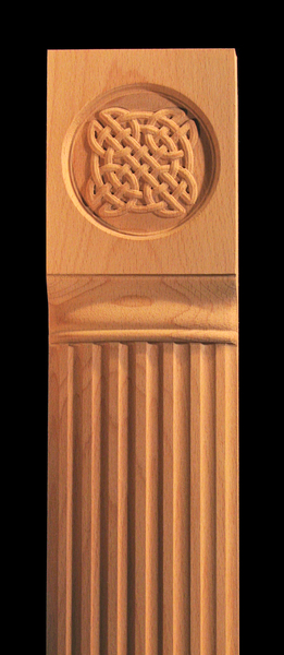 Pilaster - Flutes and Celtic Knot Rosette Carved Wood