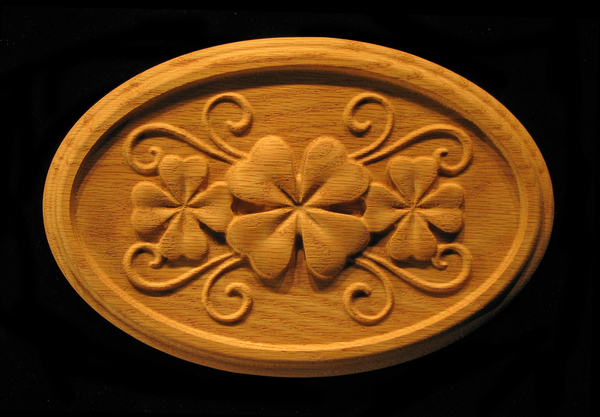 Onlay - Shamrock Clover in Oval Carved Wood