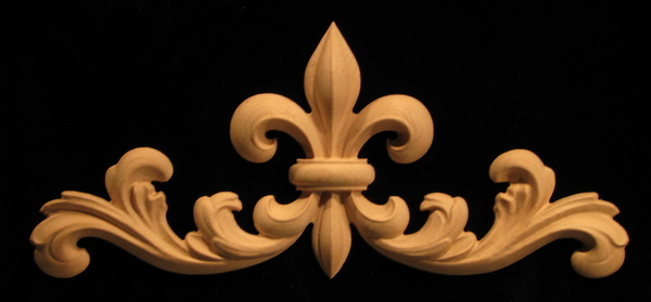 Onlay - Fleur de Lis #2 with Scrollwork Carved Wood