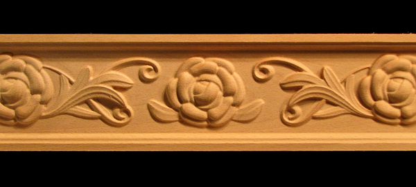 Frieze- Camellia Flower and Scroll Decorative Carved Wood Moulding