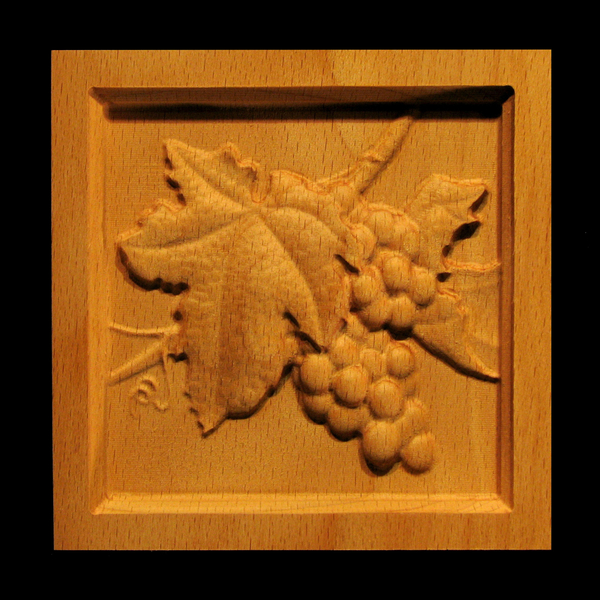 Block - Wine Grapes carved wood
