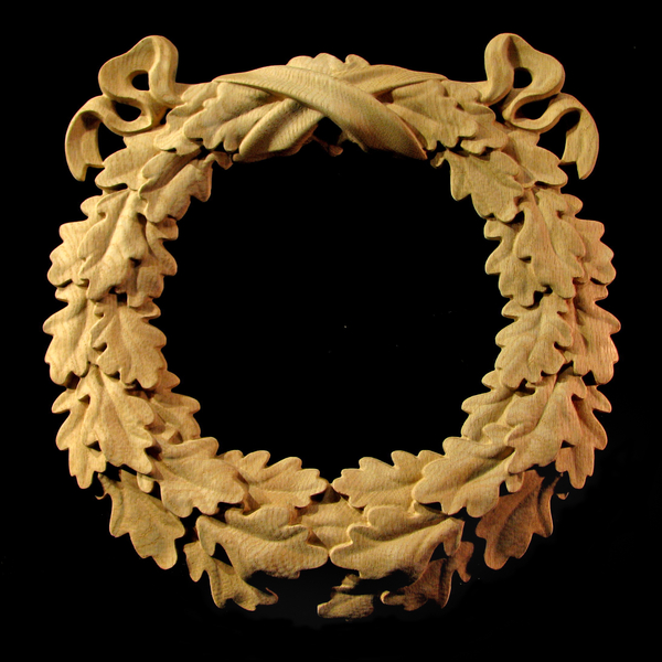 Carved Wood Medallion - Oak Leaf Wreath Carved Wood