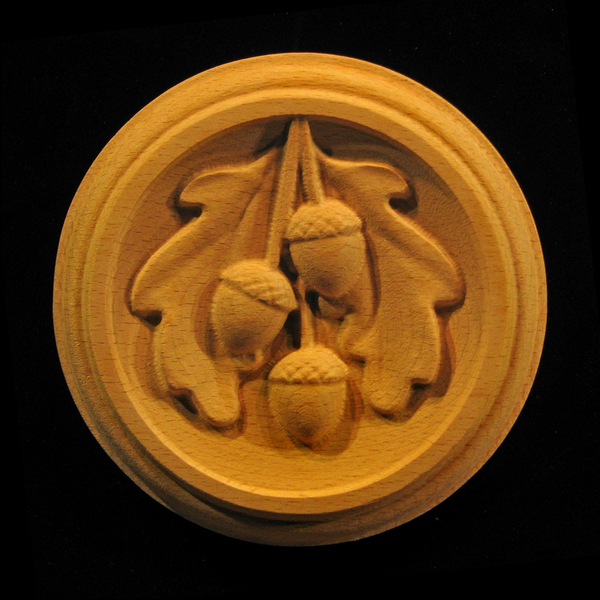 Rosette - Oak Leaves and Acorns carved wood