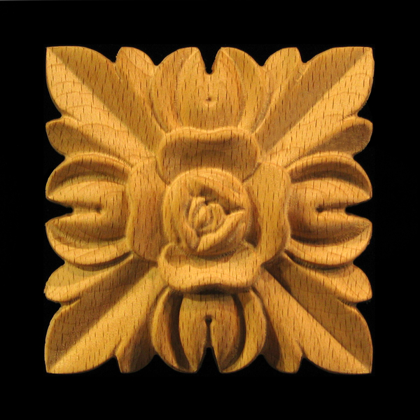 Rosette - Floral Square carved wood
