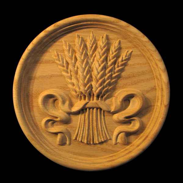 Medallion - Wheat and Ribbon Medallion Carved Wood