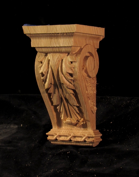 Image CLEARANCE - Large Acanthus Corbel - 4 x 4 x 8 - Red Oak