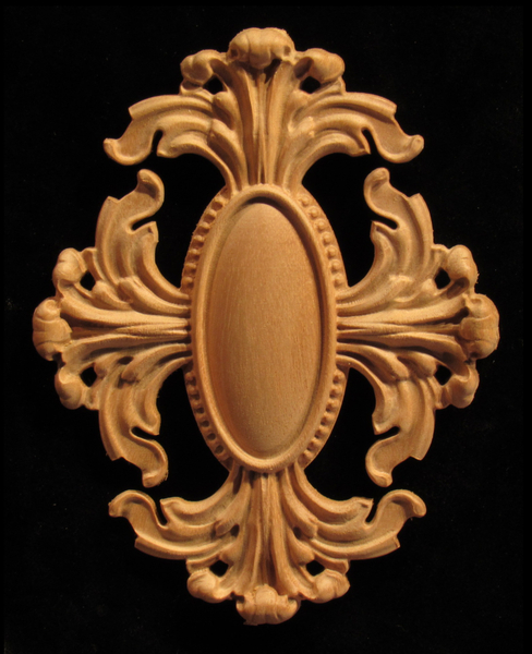 Onlay - Acanthus in Oval with Volutes Carved Wood