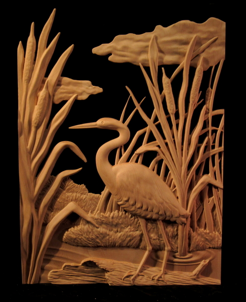 Blue Heron Panel | Custom Carved Panels
