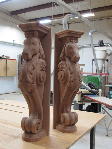 Image Carved Horse Mantel Posts Pair